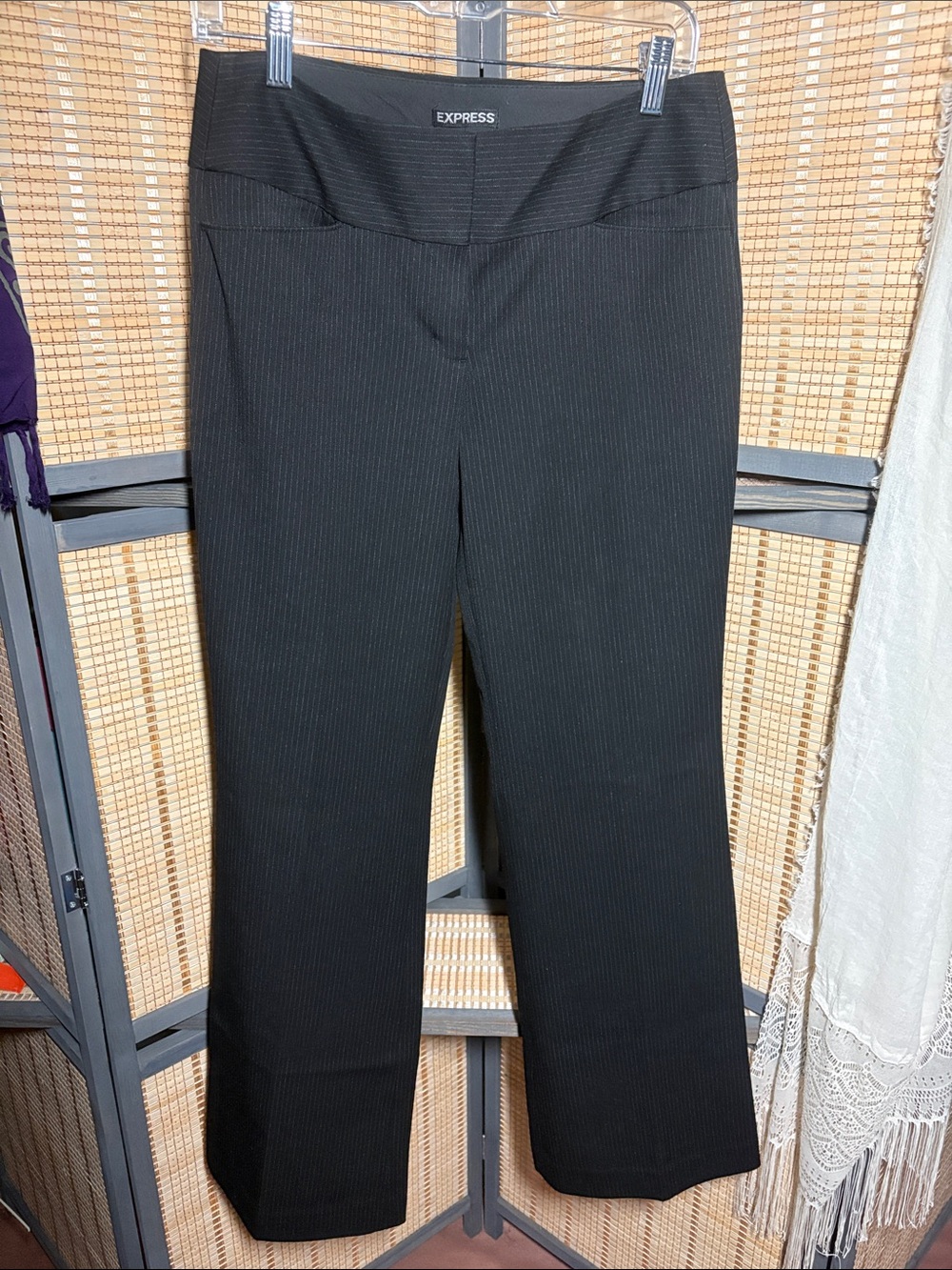 Express Editor Black Pinstripe Wide-Leg Trousers